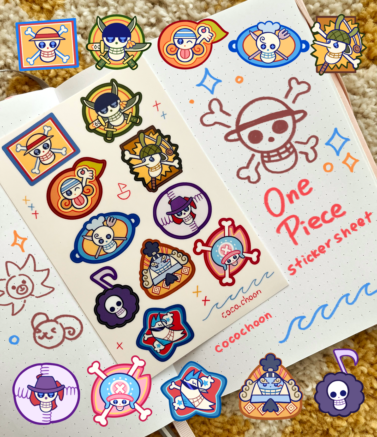 One Piece badges sticker sheet