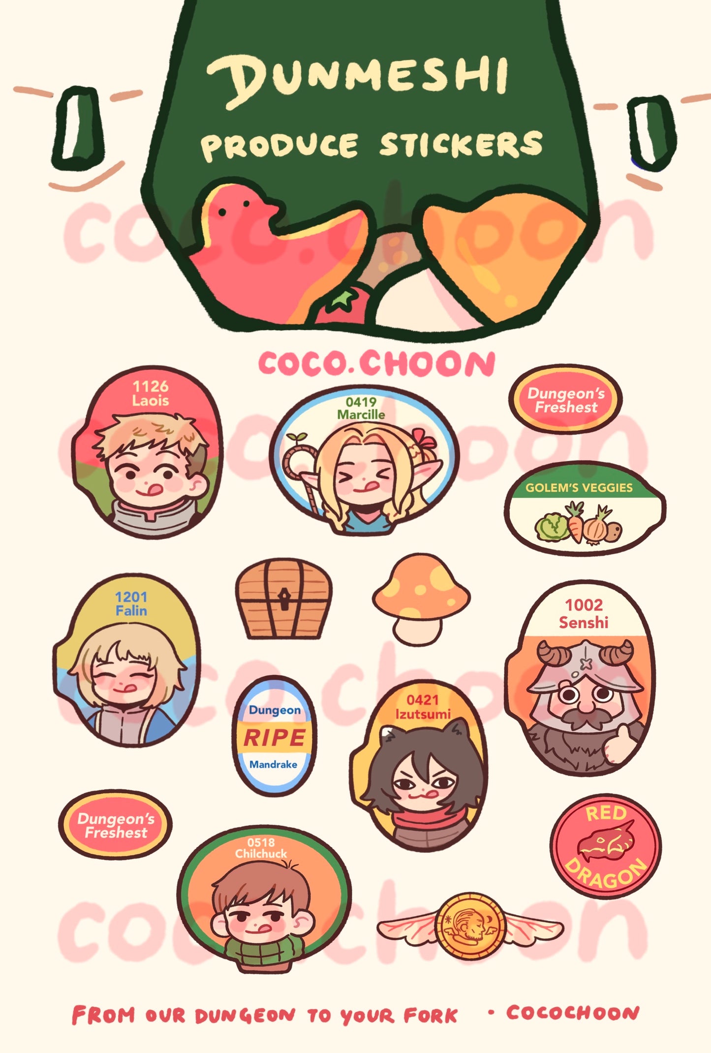 Delicious in Dungeon sticker sheet