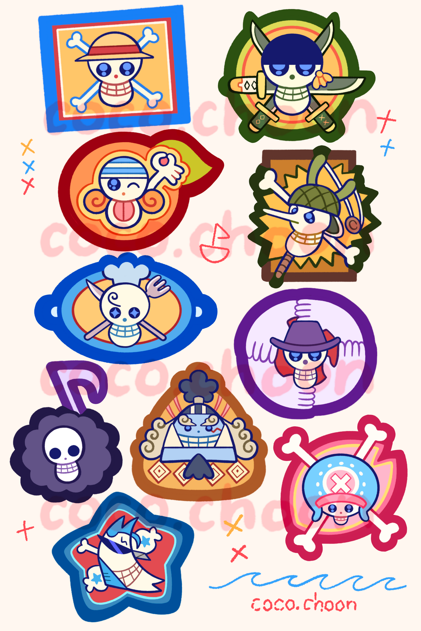 One Piece badges sticker sheet