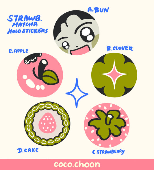 Strawberry Matcha themed Holo Stickers