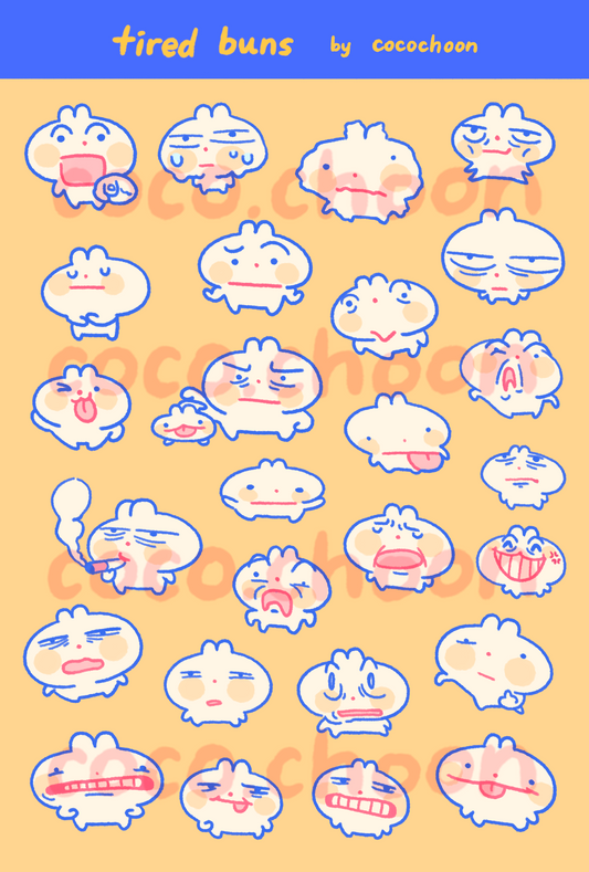 Tired Buns sticker sheet